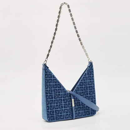 Givenchy Blue Monogram Denim & Leather Cut Out Chain Bag