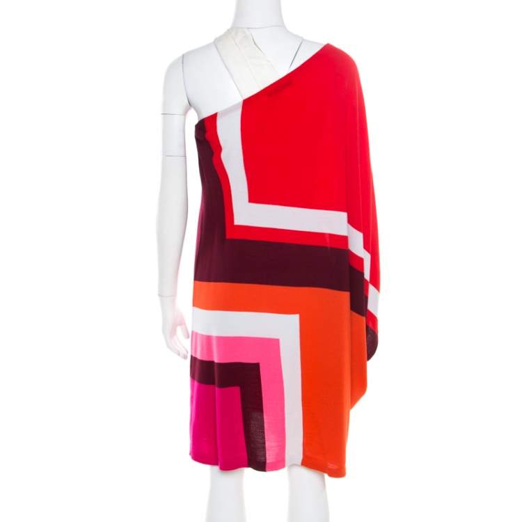 Dior Multicolor Wool One Shoulder Geometric Mini Dress – Size S