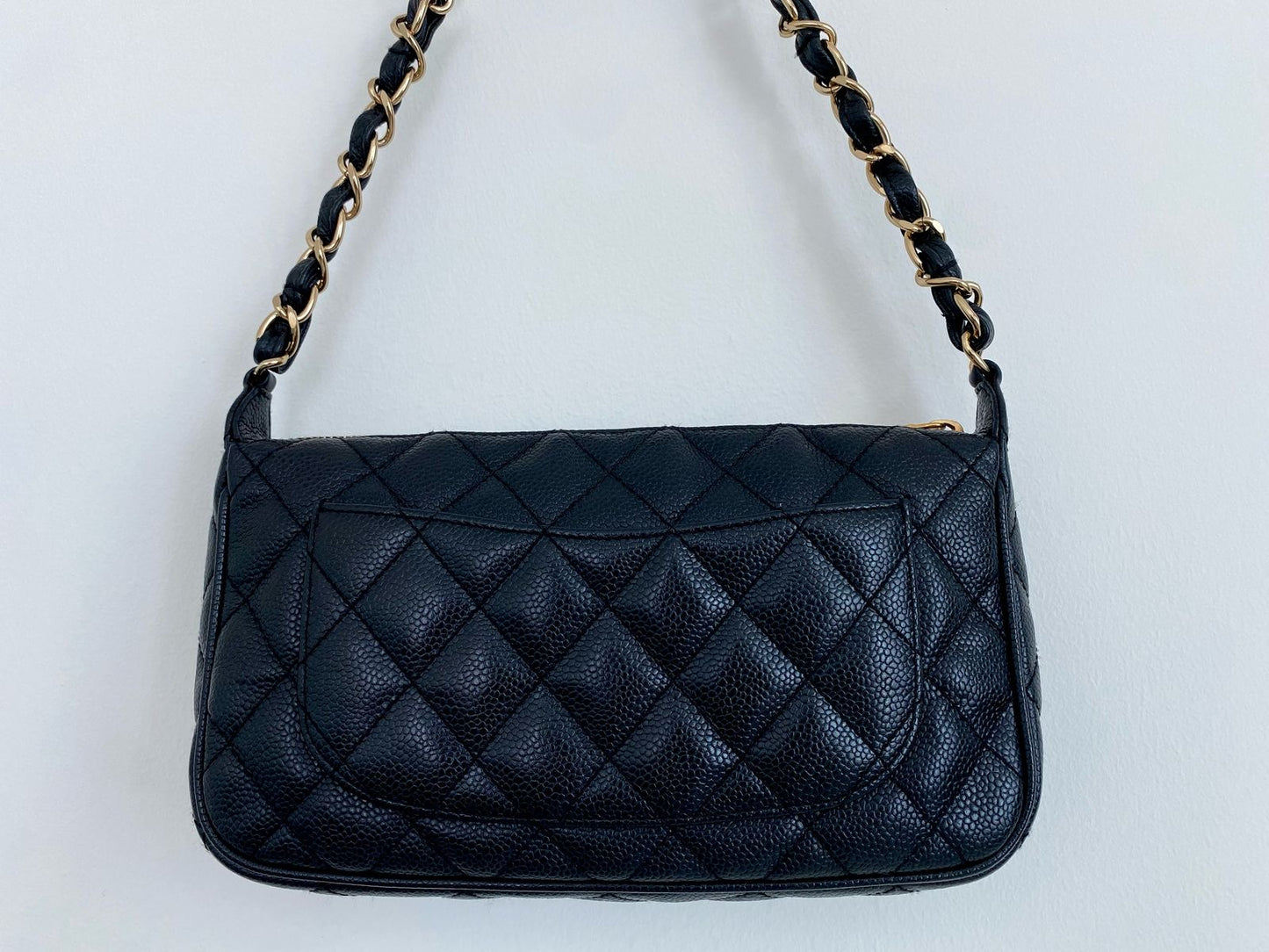 Authentic Chanel Timeless Pochette – Black Caviar Leather with Gold Hardware | Classic Quilted Shoulder Bag