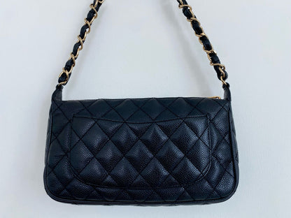Authentic Chanel Timeless Pochette – Black Caviar Leather with Gold Hardware | Classic Quilted Shoulder Bag