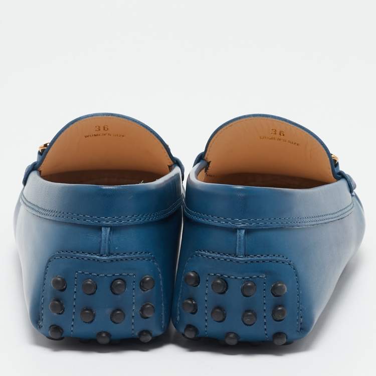 Tod’s Blue Leather Gommino Slip-On Loafers - Size 36