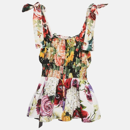 Dolce & Gabbana Multicolor Floral Cotton Tie-Strap Top – XS – NWT