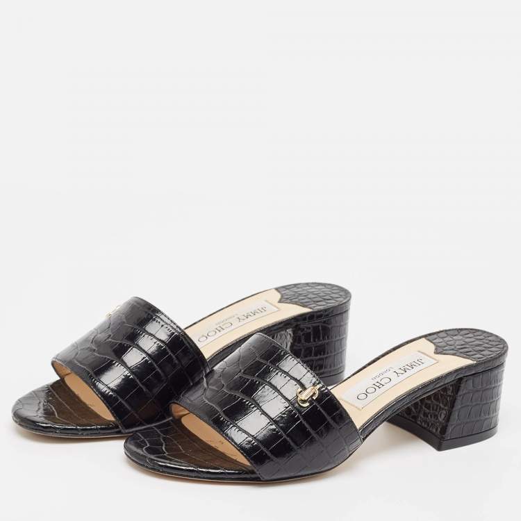 Jimmy Choo Black Croc Leather Minea Slides Size 35