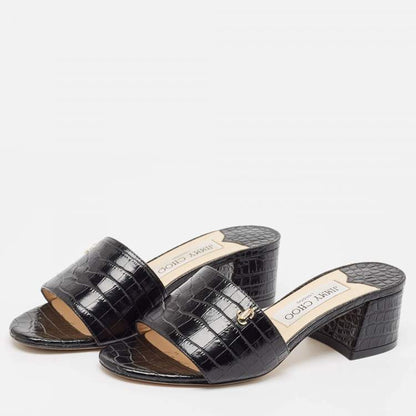 Jimmy Choo Black Croc Leather Minea Slides Size 35
