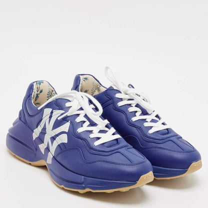 Gucci Blue Leather NY Yankees Rhyton Sneakers 41.5