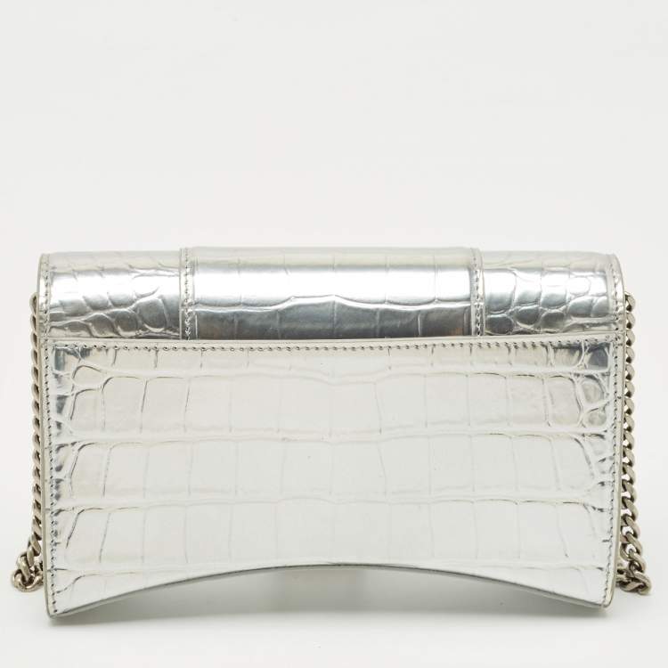 Balenciaga Silver Croc-Embossed Patent Leather Hourglass