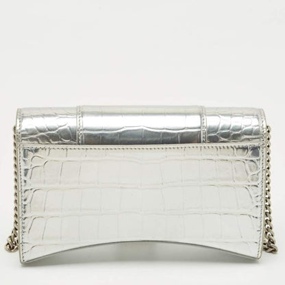 Balenciaga Silver Croc-Embossed Patent Leather Hourglass