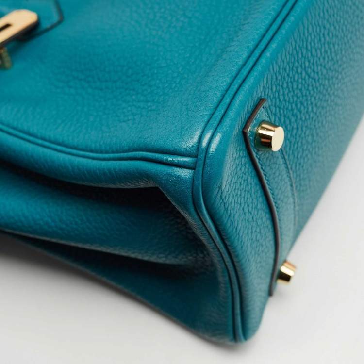 Hermes Blue Izmir Clemence Leather Birkin 30 Bag