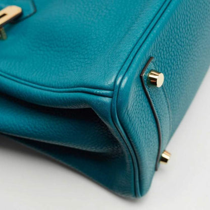Hermes Blue Izmir Clemence Leather Birkin 30 Bag