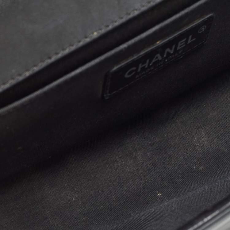 Chanel Black/Silver Chevron Patent Leather Medium Boy Flap Bag