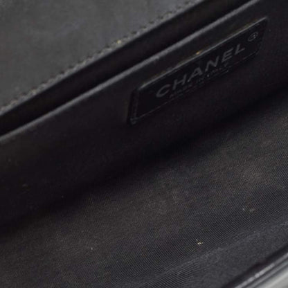 Chanel Black/Silver Chevron Patent Leather Medium Boy Flap Bag