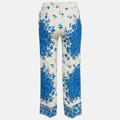 Valentino Blue Floral Print Wool Blend Wide-Leg Trousers – Size S