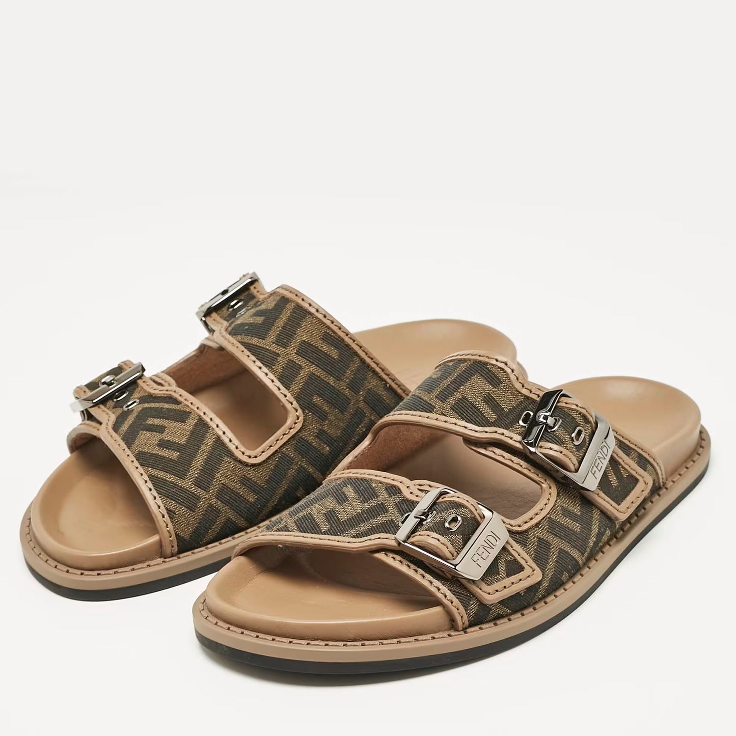 Fendi Brown Zucca Canvas and Leather Feel Sandals Size 41