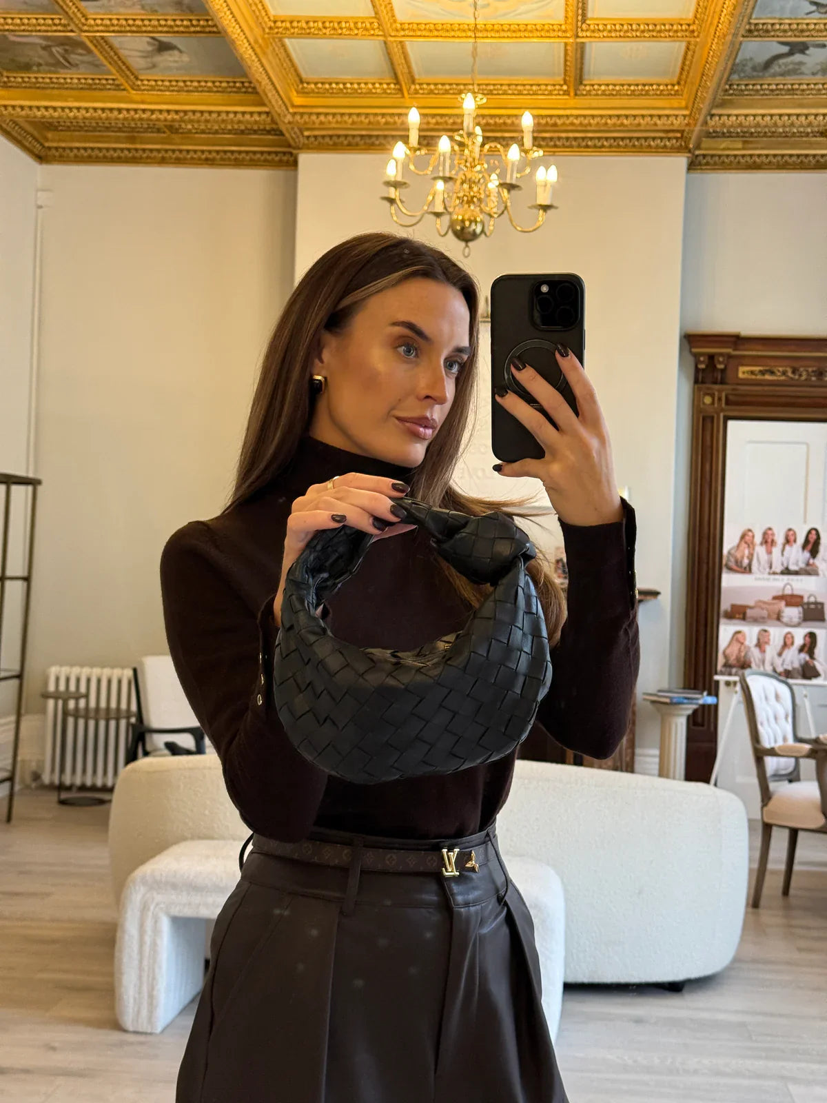 BLACK BOTTEGA VENETA MINI JODIE BAG