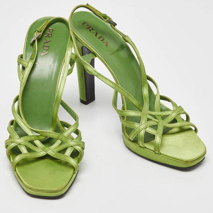 Prada Green Satin Strappy Platform Sandals Size 40