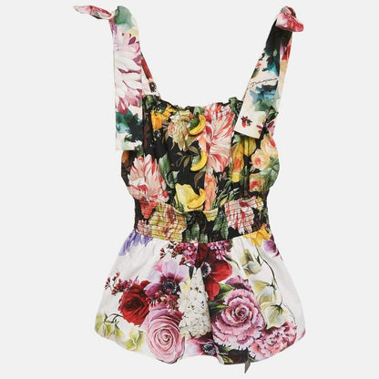 Dolce & Gabbana Multicolor Floral Cotton Tie-Strap Top – XS – NWT
