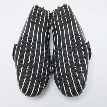 Tod’s Black & White Striped Leather Embellished Loafers - Size 37