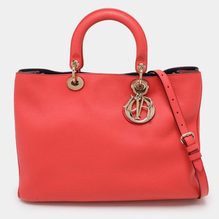 Christian Dior Coral Grained Leather Diorissimo Tote Bag