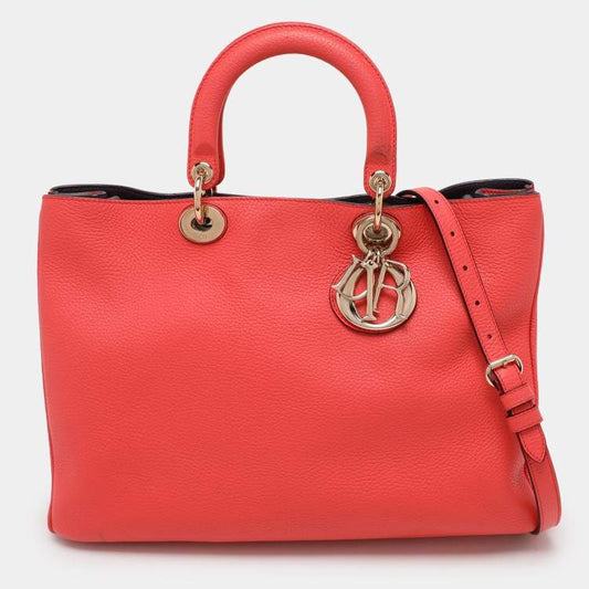 Christian Dior Coral Grained Leather Diorissimo Tote Bag