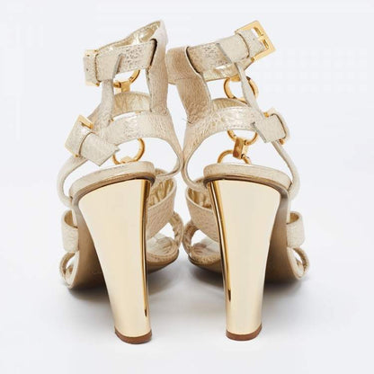 Roberto Cavalli Gold Leather Ankle Strap Sandals Size 37.5