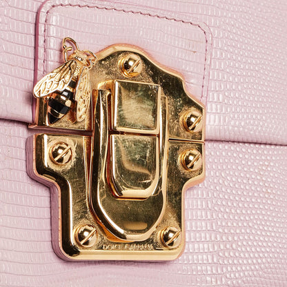 Dolce & Gabbana Lucia Medium Pink Lizard Embossed Leather Crossbody Bags