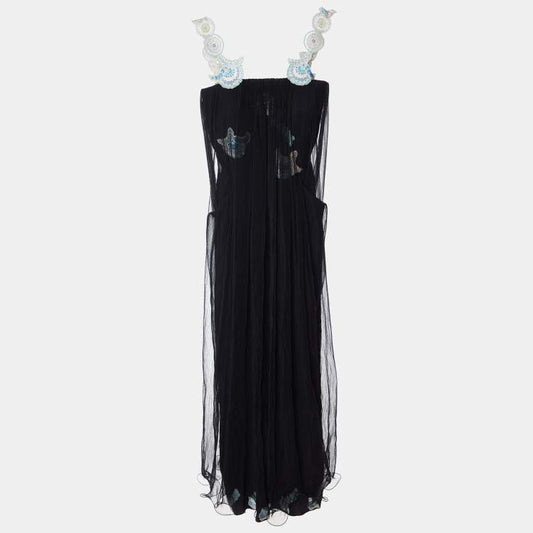 Giorgio Armani Black Tulle Embellished Flared Dress – Size S – Brand New