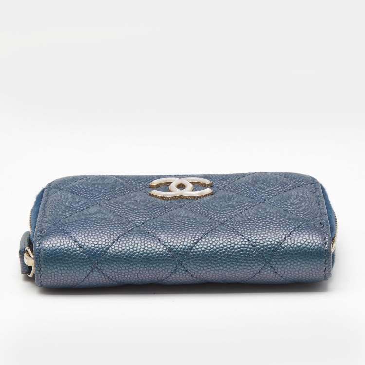 Chanel Zipped Coin Purse in Blue Shimmer Caviar Leather