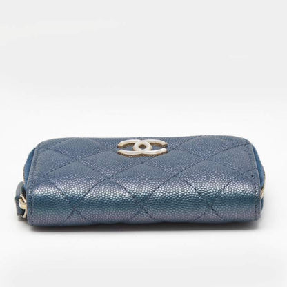Chanel Zipped Coin Purse in Blue Shimmer Caviar Leather