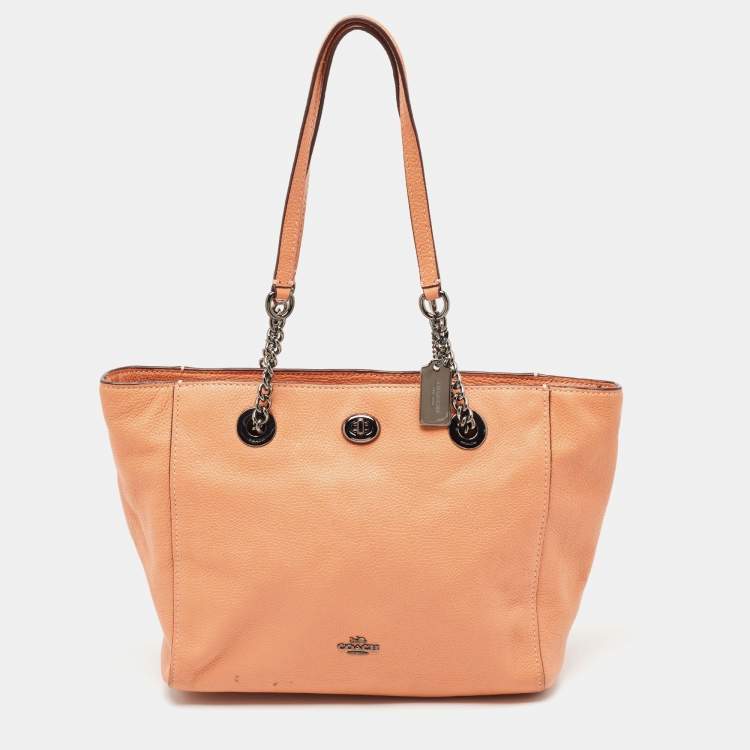 Coach Peach Leather Chain Tote Bag – Turnlock Detail
