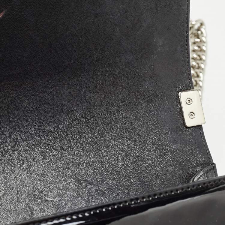 Chanel Black/Silver Chevron Patent Leather Medium Boy Flap Bag