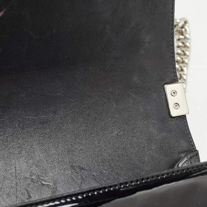 Chanel Black/Silver Chevron Patent Leather Medium Boy Flap Bag