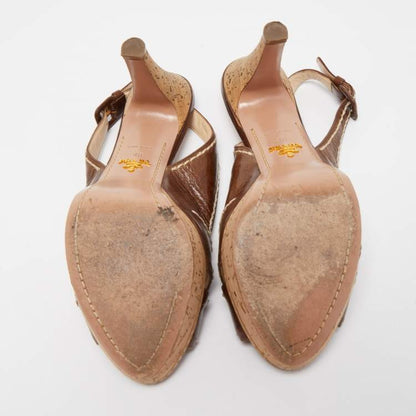 Prada Brown Leather Cork Platform Sandals Size 40