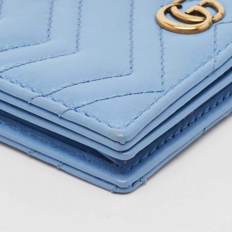 Gucci Blue Matelassé Leather GG Marmont Card Case