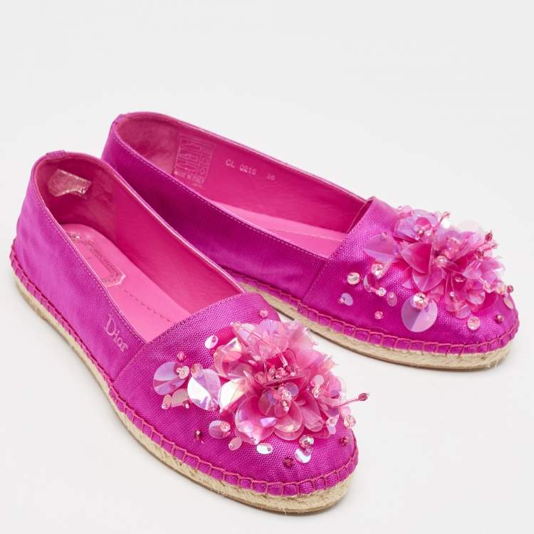 Dior Pink Embellished Espadrille Flats Size 36