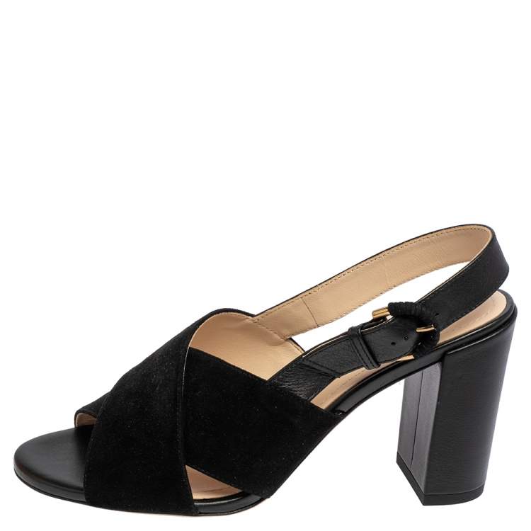 Tod’s Black Crisscross Block Heel Sandals - Size 37.5