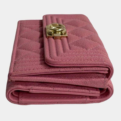 Chanel Pink Quilted Caviar Boy Flap Compact Wallet