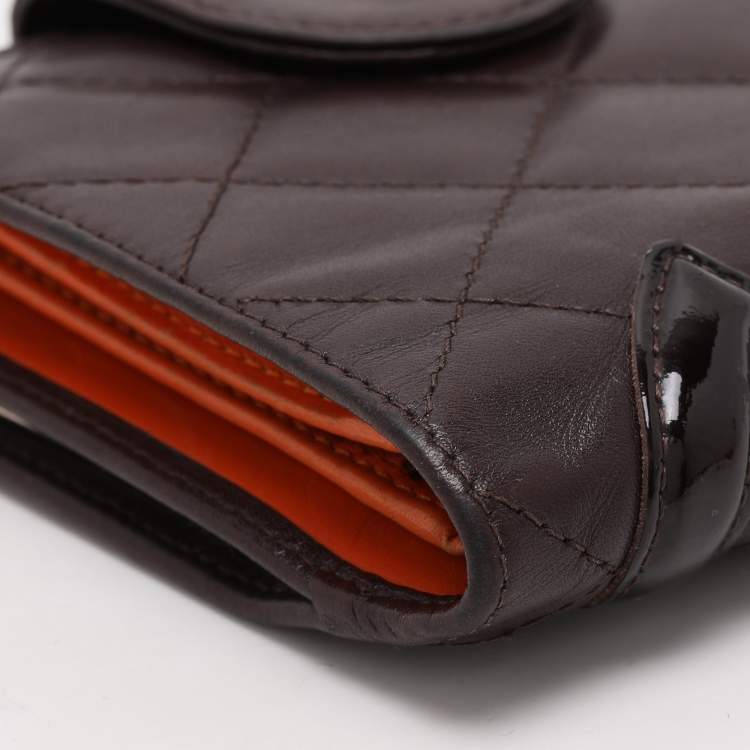 Chanel Brown Quilted Leather Cambon Ligne Compact Wallet