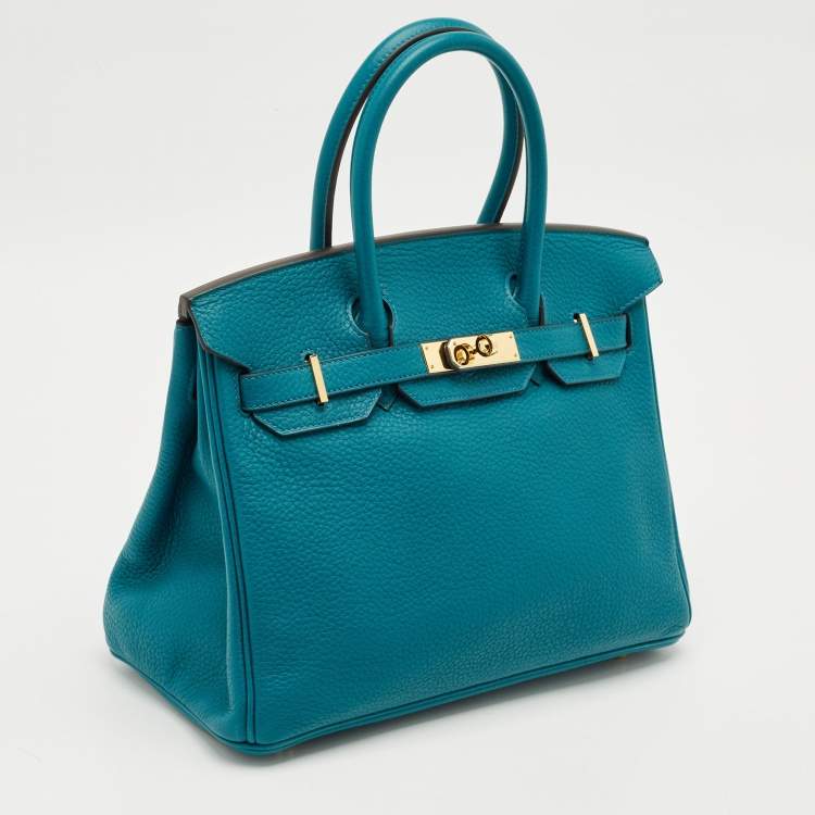 Hermes Blue Izmir Clemence Leather Birkin 30 Bag