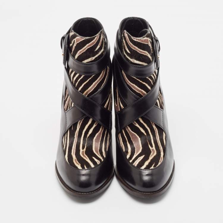 Tod’s Black & Brown Calf Hair and Leather Ankle Boots - Size 38.5