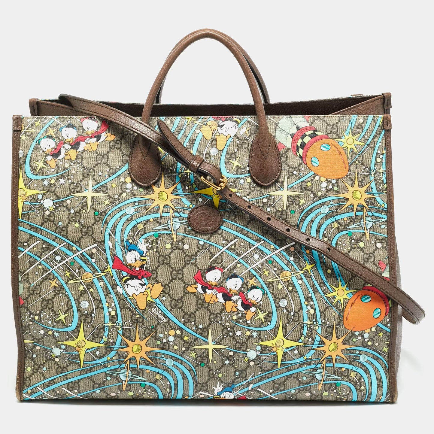 Gucci x Disney Multicolor Donald Duck GG Supreme Canvas and Leather Interlocking G Shopping Tote