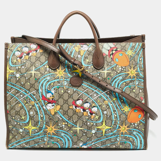 Gucci x Disney Multicolor Donald Duck GG Supreme Canvas and Leather Interlocking G Shopping Tote