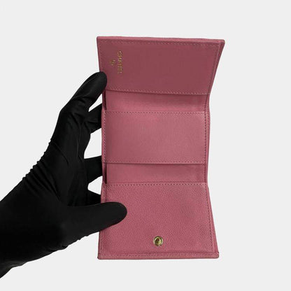 Chanel Pink Quilted Caviar Boy Flap Compact Wallet
