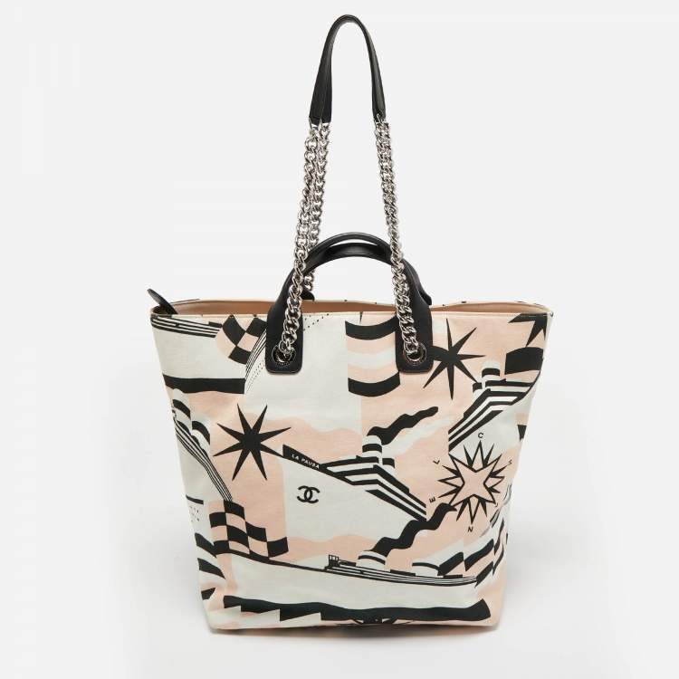 Chanel La Pausa Bay Multicolor Canvas Tote with Leather & Chain Handles