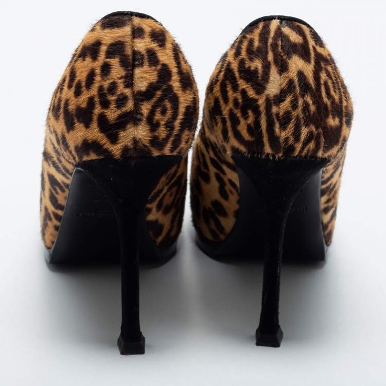 YSL Leopard Print Calf Hair Tribtoo Pumps Size 35