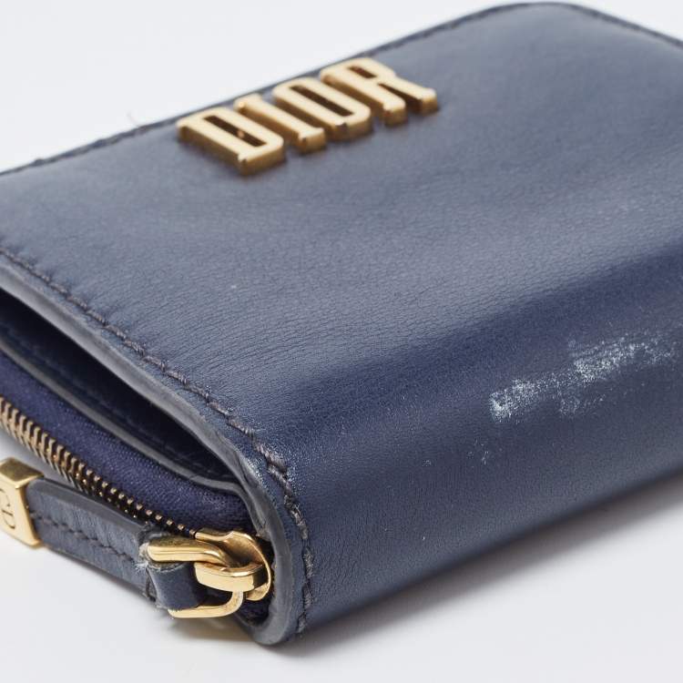 Dior Navy Blue Leather D Fence Zip Wallet