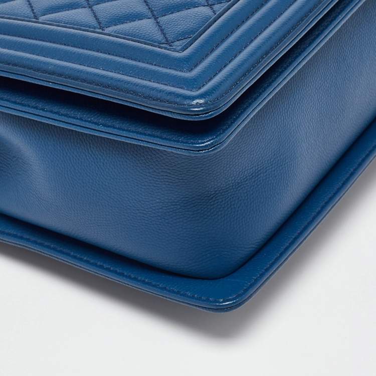 Chanel Medium Boy Bag in Blue Quilted Caviar Leather with Gold Hardware