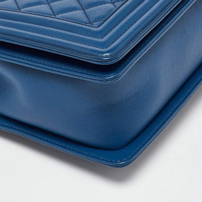 Chanel Medium Boy Bag in Blue Quilted Caviar Leather with Gold Hardware