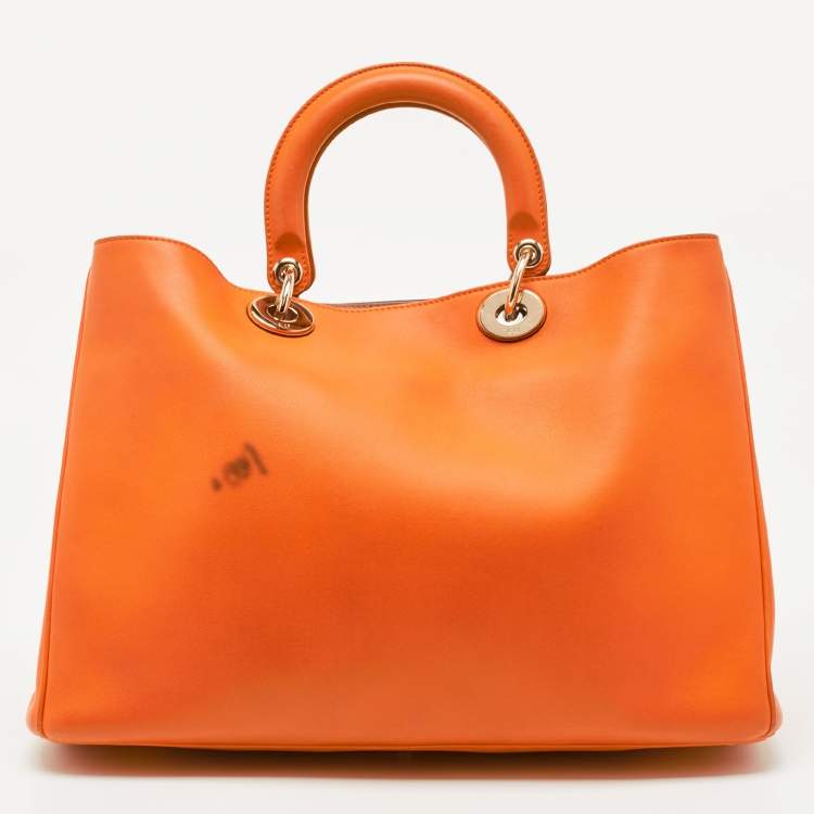 Dior Large Orange Leather Diorissimo Shopper Tote – With Pouch