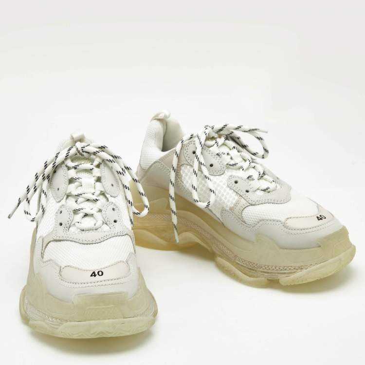 Balenciaga White Triple S Clear Sole Sneakers 40