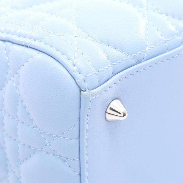 Christian Dior Dior Lady Cannage Handbag Leather Blue